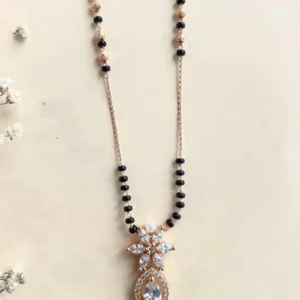 Bridal CZ Mangalsutra, Black Beaded Indian Necklace, Sterling Silver