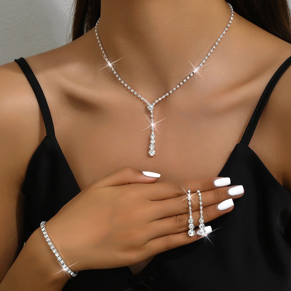 Fashion Elegant Wedding Bridal Gown Photography Jewelry Earrings Necklace, Bracelet Set - Image 7