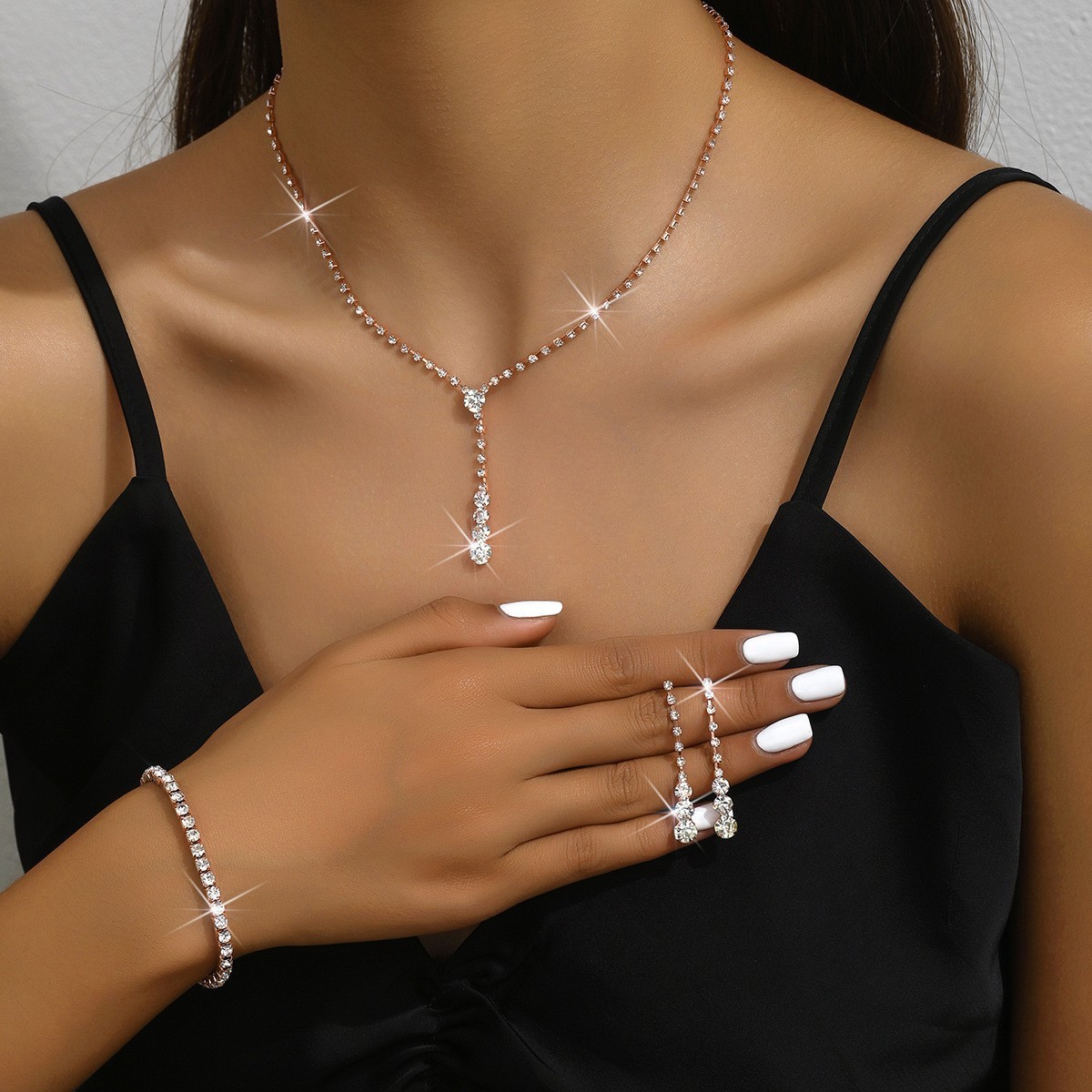 Fashion Elegant Wedding Bridal Gown Photography Jewelry Earrings Necklace, Bracelet Set - Image 4